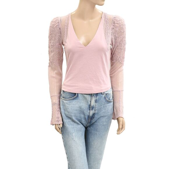 Intimatley Free People Who's That Girl Long-Sleeve Cropped Top Lace M New 280327 - Picture 4 of 8